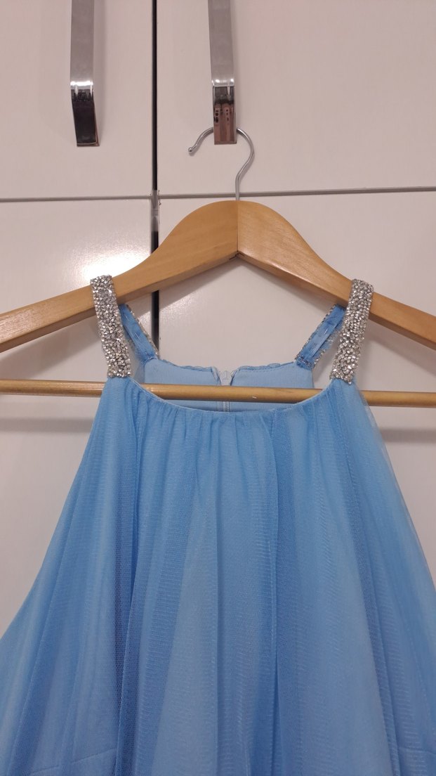 Bebek mavisi halter yaka abiye elbise - Görsel 5