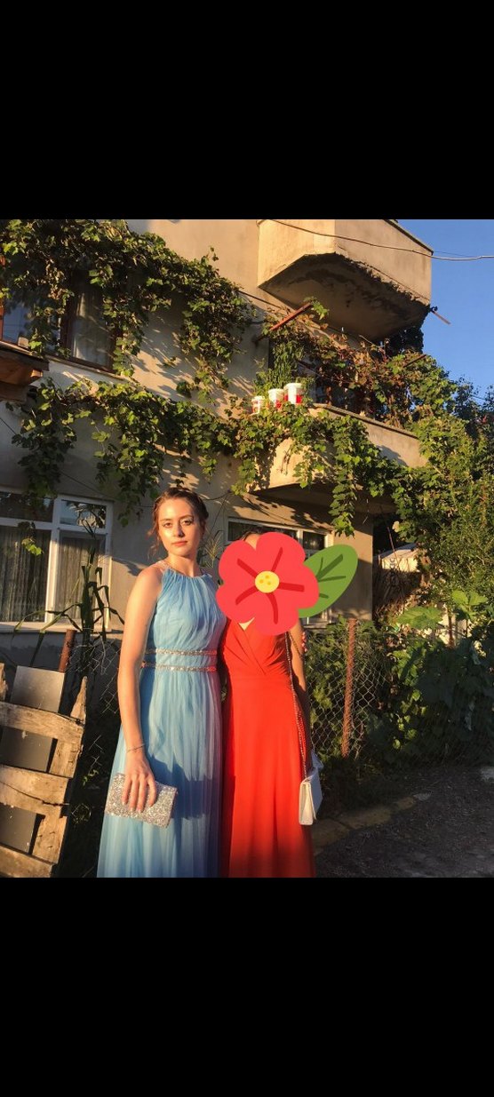 Bebek mavisi halter yaka abiye elbise - Görsel 2