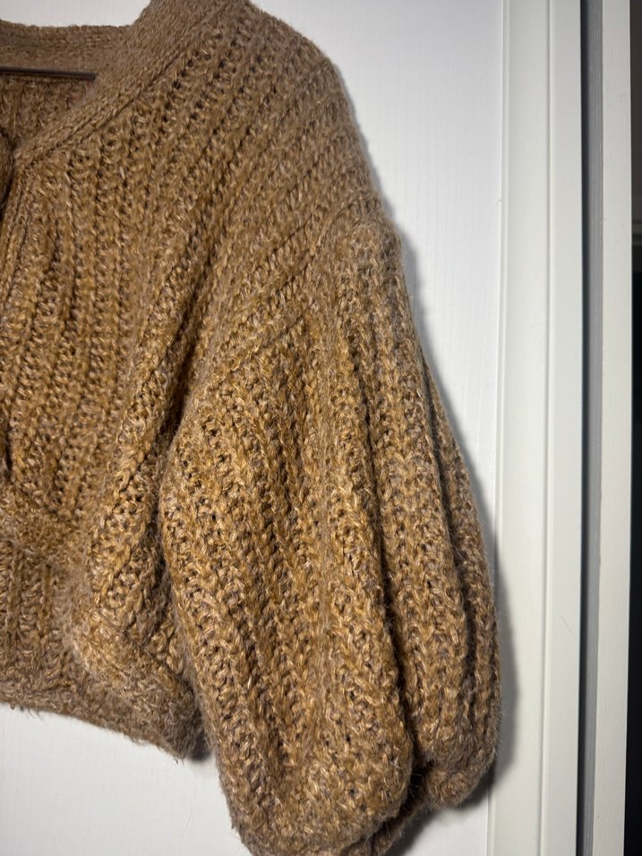 Bohem Midi Örgü Kahverengi Hırka - Görsel 3