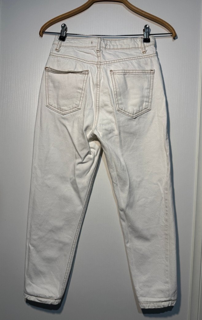 Beyaz Kadın Midi Boy Kot Pantolon - Görsel 2