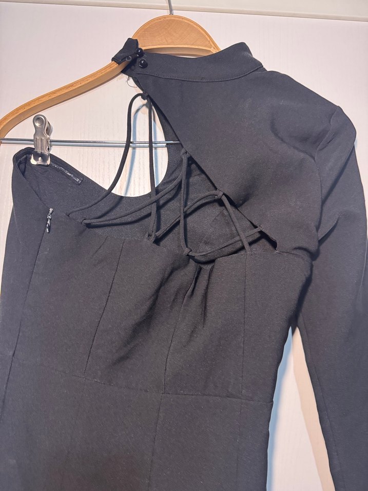 Tek Kollu Siyah Uzun Abiye Elbise - Görsel 3