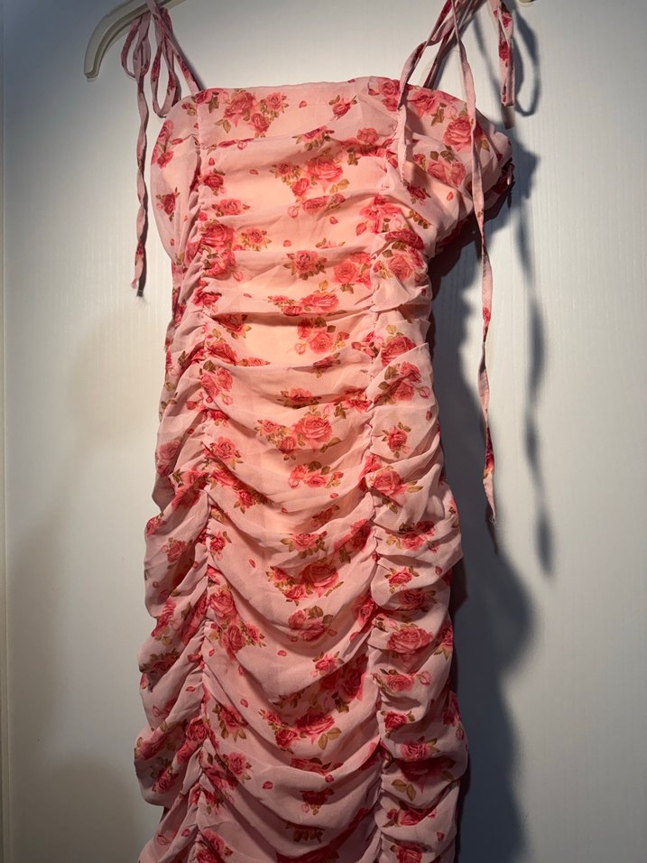 Pembe Drapeli Mini Elbise - Görsel 2