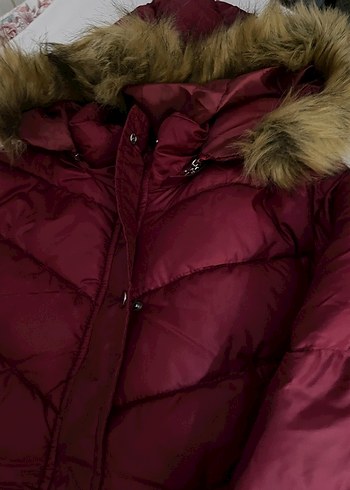 Bordo Midi Kadın Kışlık Mont Kapüşonlu - Görsel 2