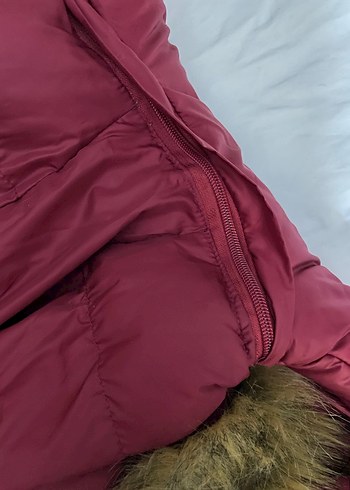 Bordo Midi Kadın Kışlık Mont Kapüşonlu - Görsel 3