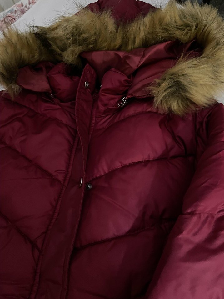 Bordo Midi Kadın Kışlık Mont Kapüşonlu - Görsel 2