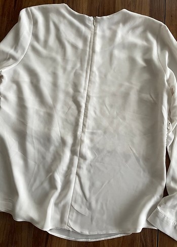 Uzun Kollu Dantel Detaylı Beyaz Kadın Bluz - Görsel 4