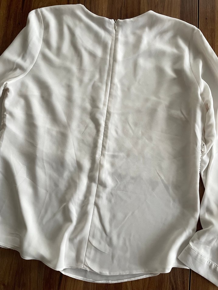 Uzun Kollu Dantel Detaylı Beyaz Kadın Bluz - Görsel 4