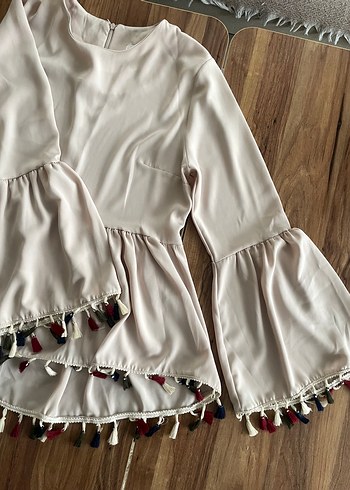 Püsküllü Bohem Pamuklu Midi Tunik fermuar kısmında ufak defo - Görsel 2