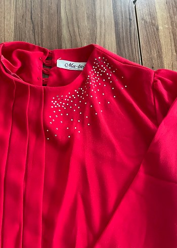 Kırmızı Parlak Uzun Kollu Kadın Gömlek - Görsel 2