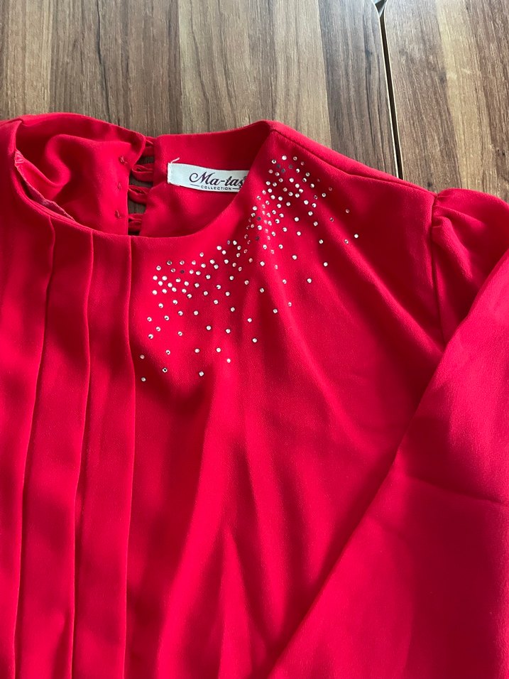 Kırmızı Parlak Uzun Kollu Kadın Gömlek - Görsel 2