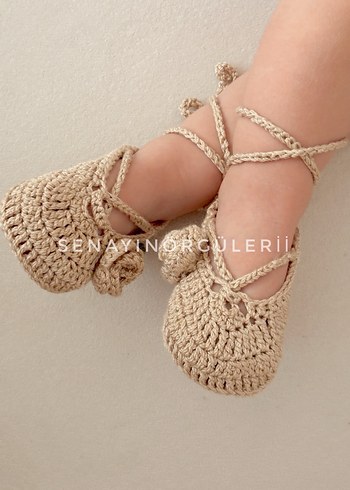 Kız Çocuk Bej Örgü patik - Görsel 4