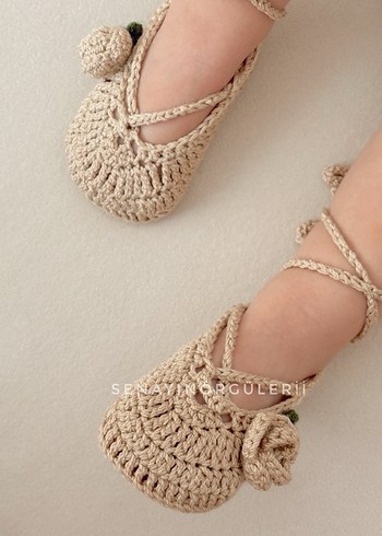 Kız Çocuk Bej Örgü patik - Görsel 5