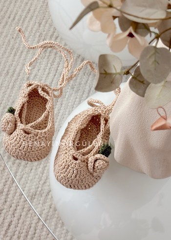 Kız Çocuk Bej Örgü patik - Görsel 6