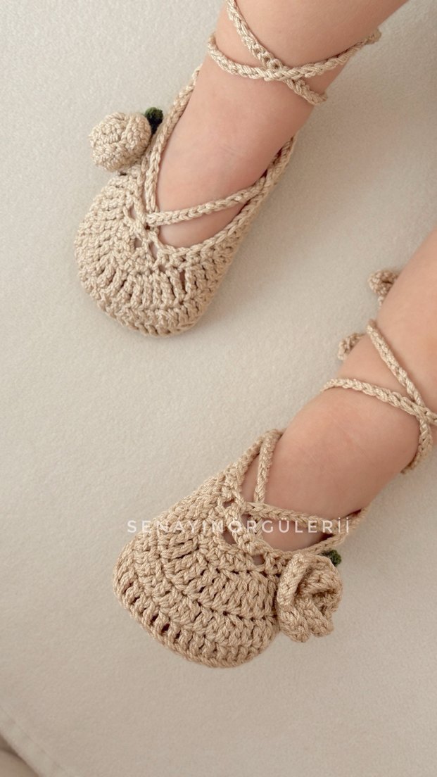 Kız Çocuk Bej Örgü patik - Görsel 5