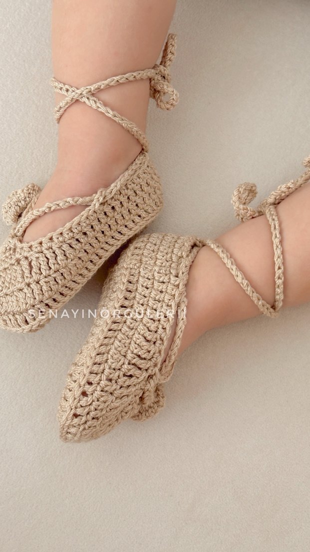 Kız Çocuk Bej Örgü patik - Görsel 3