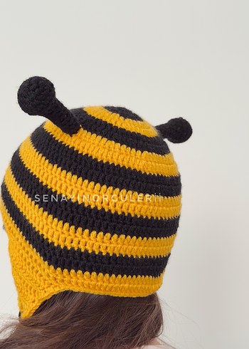 Sarı Siyah Çizgili Örgü Çocuk Bere - Görsel 2