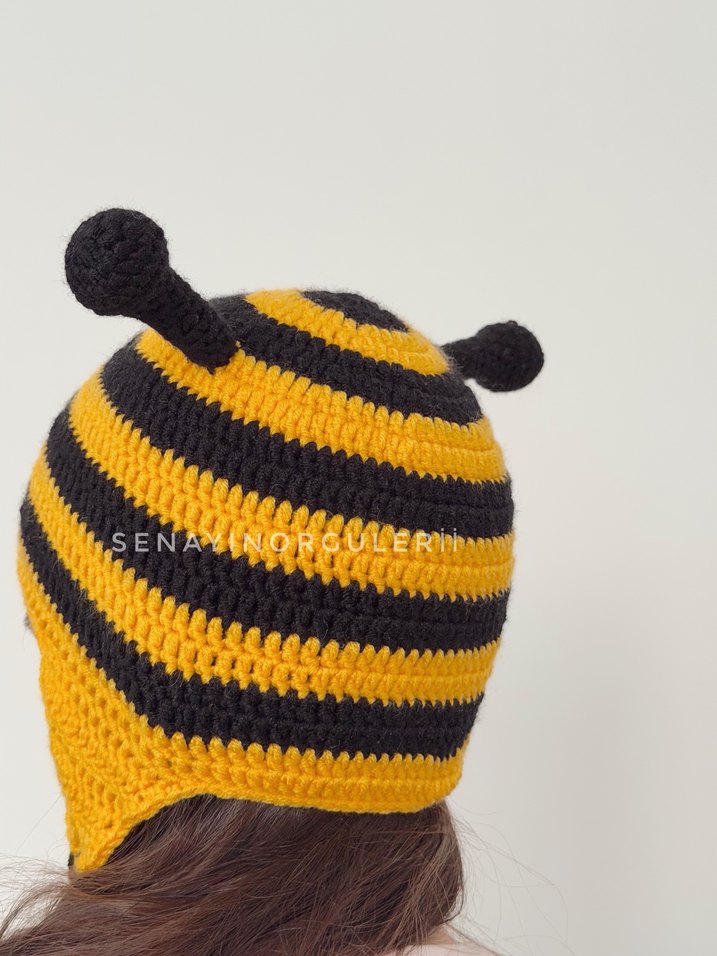 Sarı Siyah Çizgili Örgü Çocuk Bere - Görsel 2