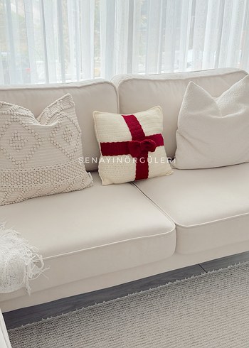 Kırmızı Örgü dekor Yastığı - Görsel 2