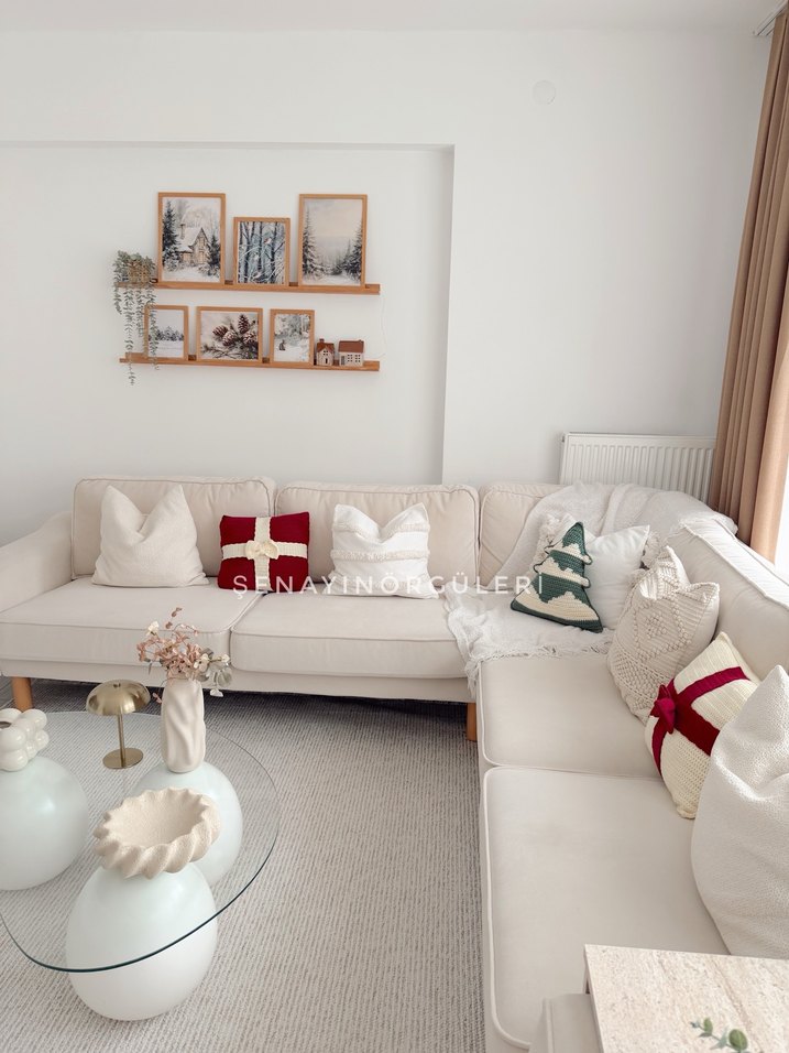 Kırmızı Örgü dekor Yastığı - Görsel 5