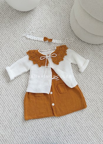 Kız Çocuk Beyaz Bohem Örgü Hırka ve elbise - Görsel 4