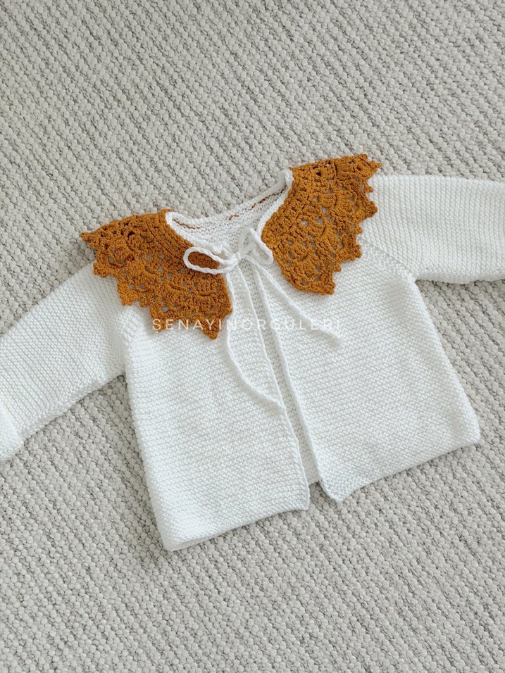 Kız Çocuk Beyaz Bohem Örgü Hırka ve elbise - Görsel 3