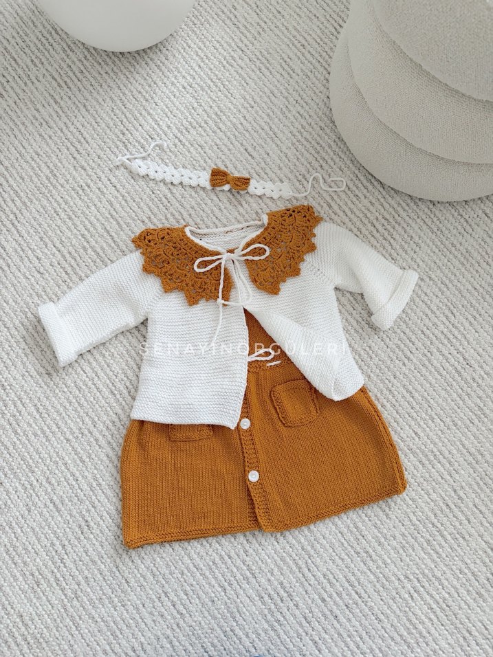 Kız Çocuk Beyaz Bohem Örgü Hırka ve elbise - Görsel 4