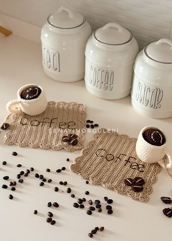 Bohem Örgü Kahve Altlığı ve Bardak Kılıfı - Görsel 4
