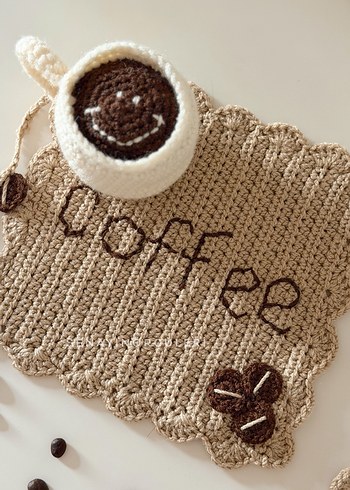 Bohem Örgü Kahve Altlığı ve Bardak Kılıfı - Görsel 2