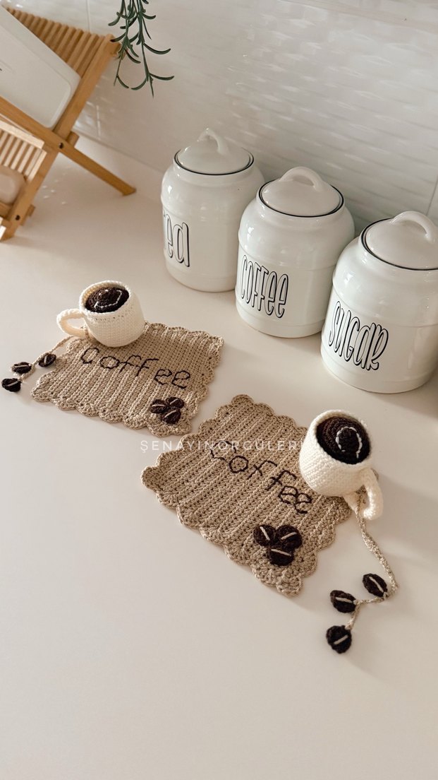 Bohem Örgü Kahve Altlığı ve Bardak Kılıfı - Görsel 5