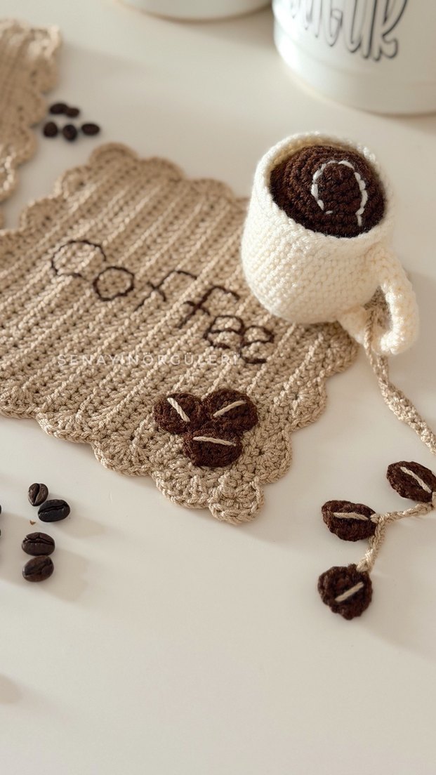 Bohem Örgü Kahve Altlığı ve Bardak Kılıfı - Görsel 3