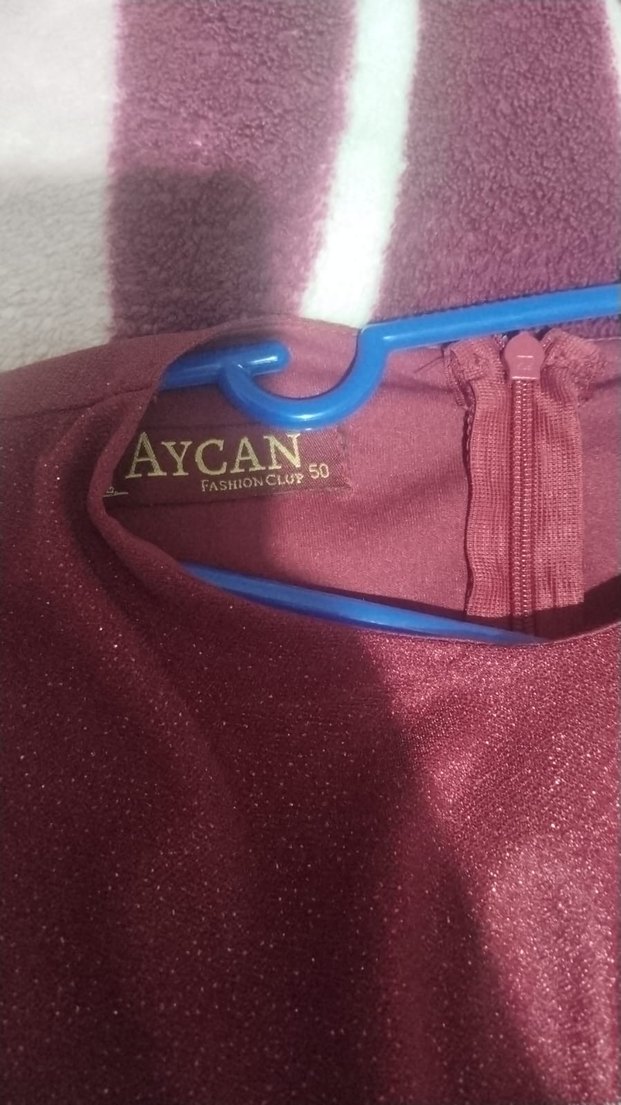 Bordo Nakışlı Uzun Kollu Elbise - Görsel 3