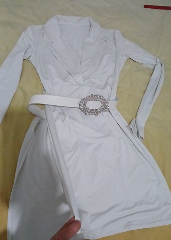 V Yaka Uzun Kollu tırtmaçlı Midi Elbise - Görsel 2