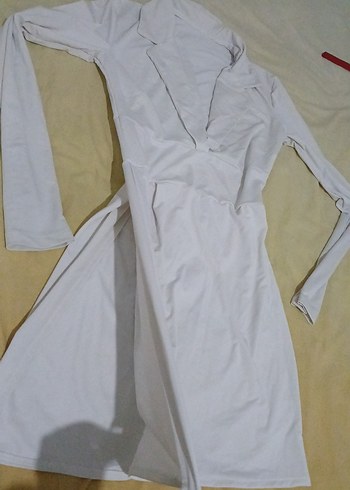 V Yaka Uzun Kollu tırtmaçlı Midi Elbise - Görsel 4