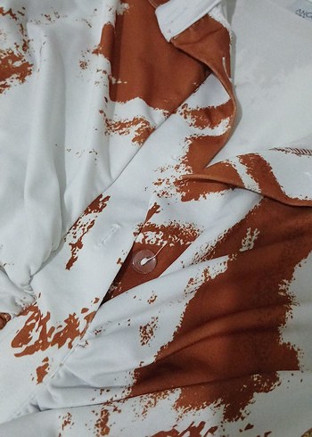 Kahverengi Batik Desenli Drapeli Mini Elbise - Görsel 3