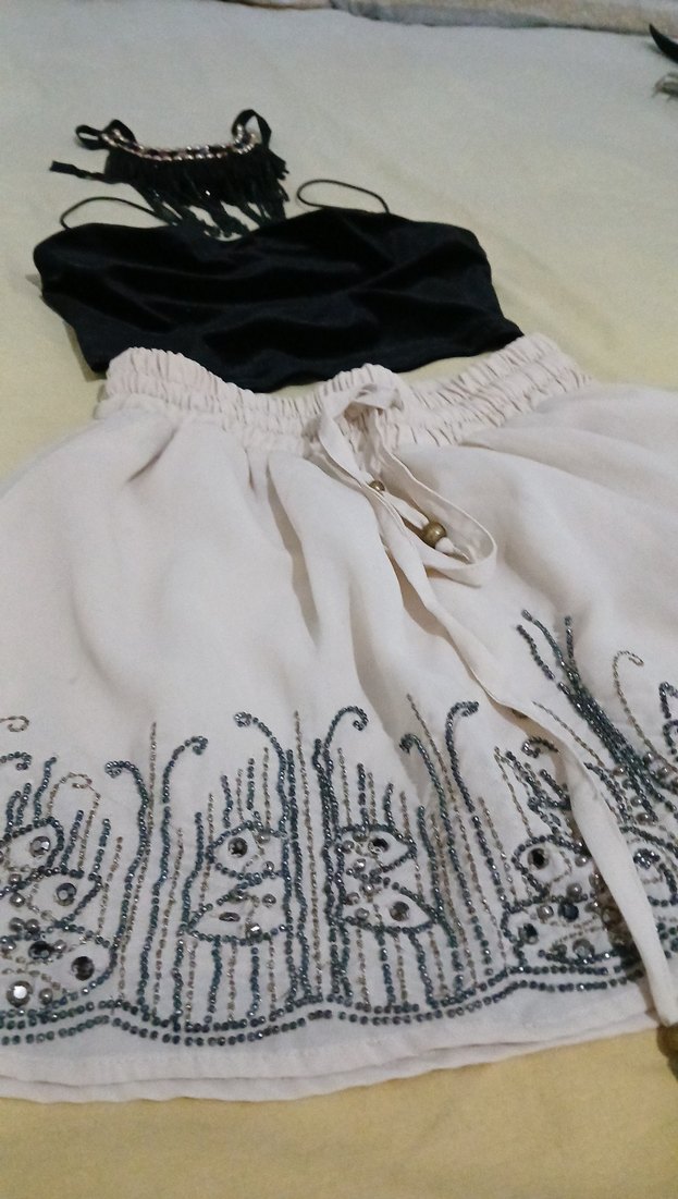 Nakışlı Beyaz Bohem Mini Etek. - Görsel 5