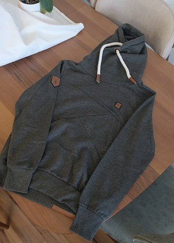 Gri Düğmeli Yüksek Yakalı erkek Sweatshirt - Görsel 2