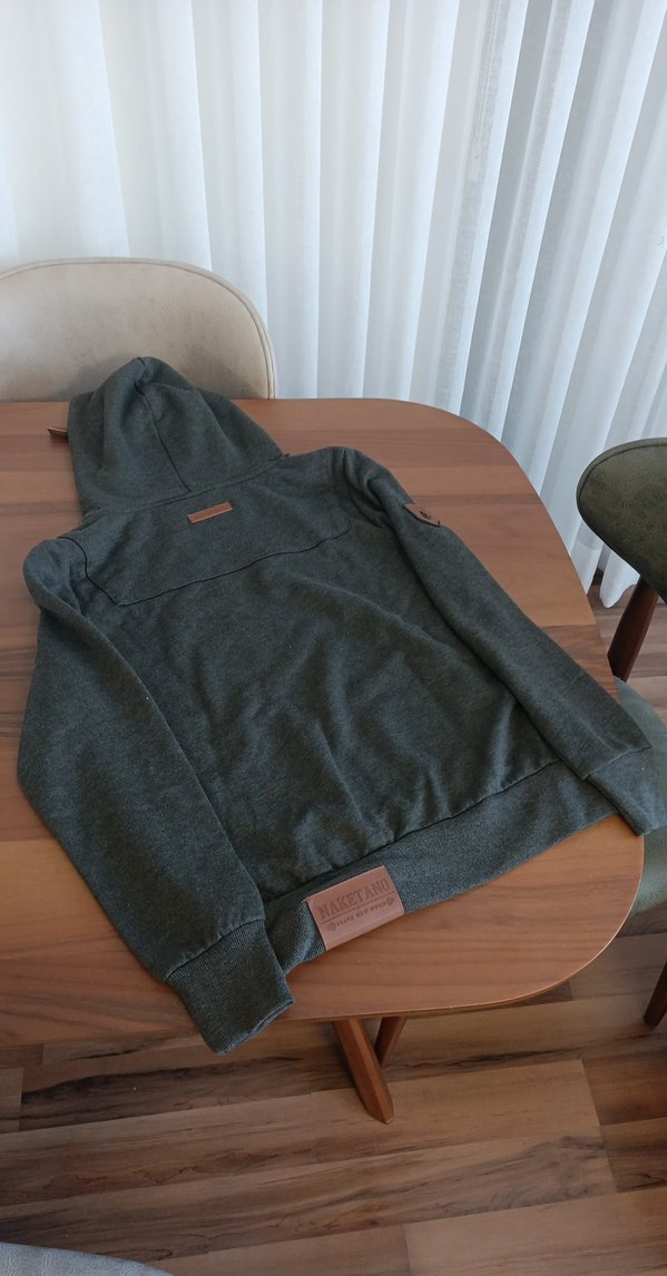 Gri Düğmeli Yüksek Yakalı erkek Sweatshirt - Görsel 4