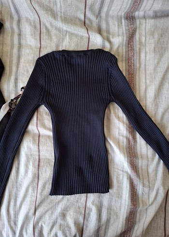 Kadın Lacivert Fitilli Triko Kazak(shoplu gösteren kazak) - Görsel 3