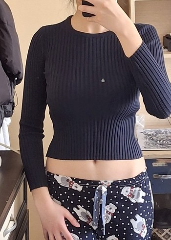 Kadın Lacivert Fitilli Triko Kazak(shoplu gösteren kazak) - Görsel 2