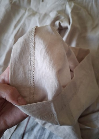 Bej Bol Kesim Keten Kadın Pantolon - Görsel 5