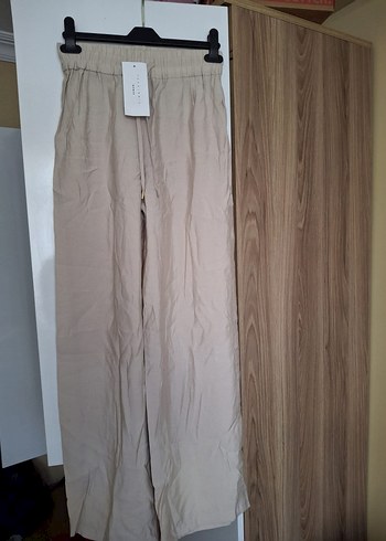 Bej Bol Kesim Keten Kadın Pantolon - Görsel 3