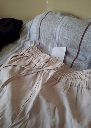 Bej Bol Kesim Keten Kadın Pantolon - Görsel 2