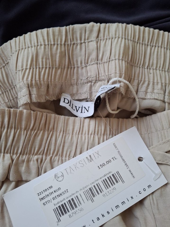 Bej Bol Kesim Keten Kadın Pantolon - Görsel 4