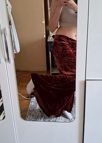 Free People Silk Extreme Wide Leg Velour Size 25 Pants - Görsel 8