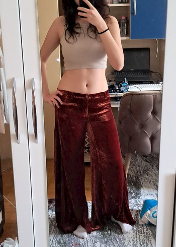 Free People Silk Extreme Wide Leg Velour Size 25 Pants - Görsel 6