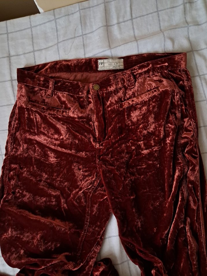 Free People Silk Extreme Wide Leg Velour Size 25 Pants - Görsel 3