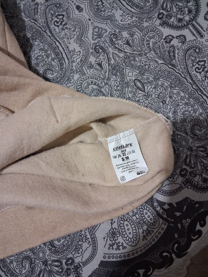 Bej Kapüşonlu Baskılı Kadın Sweatshirt - Görsel 3