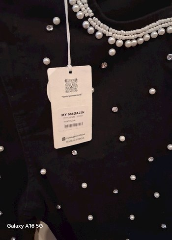 Boncuk İşlemeli Siyah Rahat Kesim Kadın Kot - Görsel 5