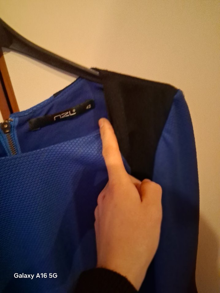 Mavi Siyah Kemerli Uzun Kollu Midi Elbise - Görsel 4