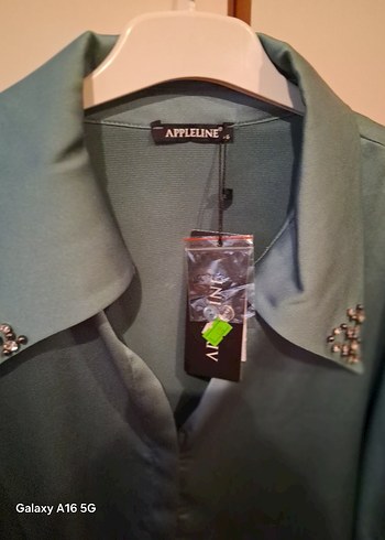 Turkuaz Düğmeli Uzun Kollu Kadın Gömlek - Görsel 6